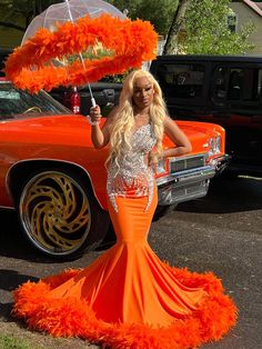 Black girl prom dress 
Orange prom dress black girl Prom Color Ideas, African Mermaid, Orange Mermaid, Orange Prom Dresses, Girl Prom, Prom Couples