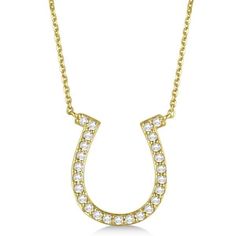 Pave Set Diamond Horseshoe Pendant Necklace 14k Yellow Gold 0.40ct - IN326 Necklaces Pink, Rose Gold Diamond Necklace, Journey Pendant, Dancing Diamond, Horseshoe Pendant, Aquamarine Pendant, White Gold Earrings, Yellow Gold Bracelet, Yellow Gold Chain