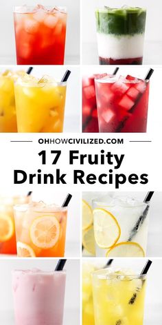 the different types of fruity drinks are shown in this collage with text overlay