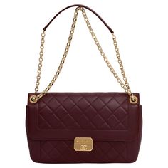 Chanel authentic burgundy leather and gold tone hardware Chic with me jumbo flap bag. Shoulder drop 9"/15.5". Collection 18. Comes with hologram, id card and original dust cover. Chic Me, Dust Cover, Flap Bag, Bag Shoulder, Fashion Handbags, Fendi, Dior, Chanel, Shoulder Bag