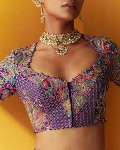 Heavy Blouses, Bridal Collection 2023, Front Blouse Designs, Sari Blouse Styles, Mrunalini Rao, Choli Design, Khatli Work