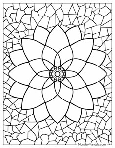 a coloring page with a flower in the center and lots of small squares around it