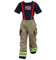 a firefighter's uniform is displayed on a white background