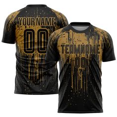 a black and gold soccer jersey with the number 00 on it