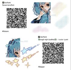 a qr code for an anime character with blue hair and stars on the side