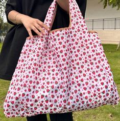 Strawberry Print Jumbo Reusable Tote Nip New In Package Cheap Shoulder Bag For Valentine's Day, Cheap Trendy Heart Print Bags, Cartoon Strawberry, Foldable Shopping Bag, Embroidered Tote Bag, Embroidered Tote, Tshirt Bag, Travel Tote Bag, Cute Strawberry