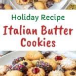 the cover of holiday recipe italian butter cookies is displayed on a table with other desserts