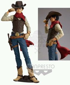 Luffy Figure Action, Cowboy Poses Reference, Cowboy Fanart, Cowboy Poses, Luffy Outfits, One Piece Treasure Cruise, One Piece Figures, Cowboy Attire