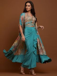 Draped Sarees, Dresses Office, Cape Tops, Halter Blouse, Aqua Fabric, Ghagra Choli