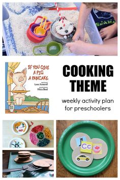 a collage of pictures with the words cooking theme and images for preschoolers to use