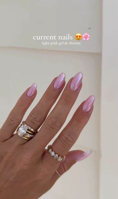 Pink Chrome Winter Nails, Pink Chrome Manicure, Simple Summer Nails Chrome, Chrome Nails With Color, Chrome Simple Nails, Light Crome Nails, Light Pink And Chrome Nails, Light Pink Glazed Nails, Light Chrome Pink Nails