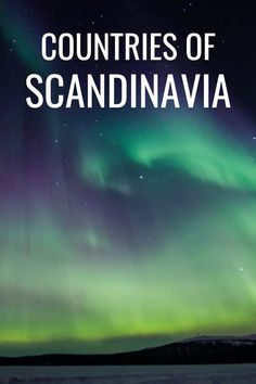 the cover of countries of scandinaviania, with green and purple lights in the sky