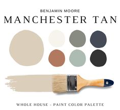 a paint brush with the words manchester tan on it and several different color swatches