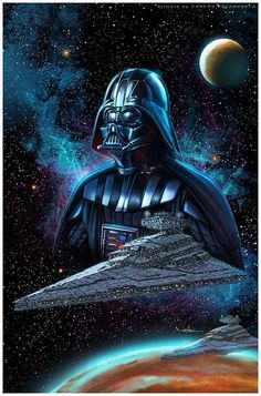 darth vader in space with the earth and stars behind him, as if he was