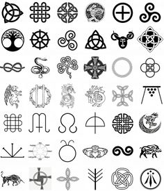 an image of various symbols and designs on a white background, including the letter s