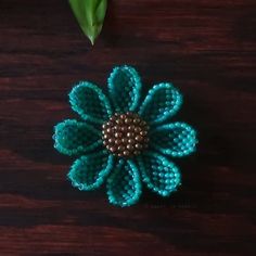 Heart in Hawaii Beaded Cosmos Flower Brooch - Jungle Green Unique Green Beaded Brooches, Unique Handmade Turquoise Brooch, Unique Handmade Turquoise Brooches, Unique Handmade Flower Brooch, Unique Handmade Flower Brooches, Handmade Turquoise Brooches As Gift, Handmade Turquoise Brooches For Gift, Green Beaded Brooches As Gift, Unique Flower Brooches For Jewelry Making