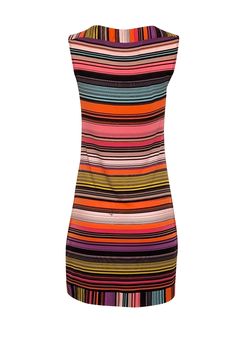 Look colorful and chic in this stunning shift dress from Trina Turk! Made with a vibrant and stylish striped design, this playful satin number will brighten up any day. Pair it with a bold and bright heel for a head-turning ensemble. Size 4 96% Polyester, 4% Spandex Unlined Pullover Shift silhouette Boat neckline Sleeveless Bust 32" Waist 31" Shoulder to hem 34" Spring Dresses With Vertical Stripes In Multicolor, Spring Multicolor Striped Dresses, Multicolor Dress With Vertical Stripes, Chic Multicolor Vertical Stripes Dress, Multicolor Vertical Stripe Dress, Bright Heels, Colorful Aesthetic, Sleeveless Shift Dress, Signature Print