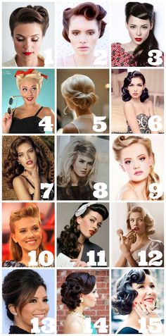 15 Cute Retro Hairstyles- Number 4 and 9 are my favs! I would wear them with my fav polka dot vintage dress and heels Rockabilly Hair, Retro Hair, Types Of Hair, Pin Up Hair, Rockabilly Fashion, Retro Hairstyles, Vintage Hairstyles