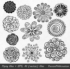 an assortment of flower designs in black and white, with the words tipsies plus