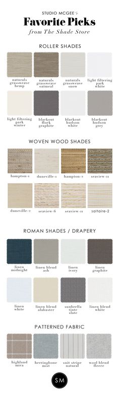 the different shades of fabric that are used for furniture and home decor, as well as other