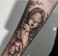 Lady Justice Tattoo Sleeve, Themis Tattoo Design, Themis Goddess Tattoo, Justice Tattoo For Women, Lady Of Justice Tattoo, Goddess Of Justice Tattoo, Themis Tattoo, Lady Justice Tattoo