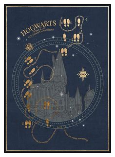 the hogwart's castle is shown in this harry potter book cover art print