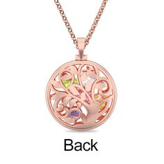 Designed for mothers and grandmothers, this Round Cage Family Tree Birthstone Necklace represents the family tree. Our Round Cage Family Tree Birthstone Pendant Necklace is a beautiful gift specially designed for mothers and grandmothers. The pendant features a tree carved out of intricate filigree work, representing the family tree. Inside it, you can add up to 9 birthstones, symbolizing children, grandchildren, or loved ones. Be it as a keepsake or as a gift on a special occasion, we're sure t Pendant Locket Jewelry As Gift For Mom, Pendant Locket Jewelry Gift For Mom, Mother's Day Metal Jewelry Gift For Mom, Rose Gold Gemstone Jewelry For Mother's Day, Mother's Day Rose Gold Gemstone Jewelry, Round Birthstone Locket Necklace For Anniversary, Anniversary Birthstone Locket Necklace, Mother's Day Round Locket Jewelry, Mother's Day Locket Jewelry Gift For Mom