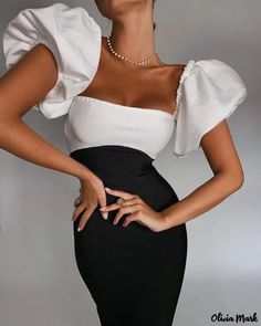 Olivia Mark – Color Block Puff Sleeve Midi Dress Long Sleeve Turtleneck Dress, Puff Sleeve Midi Dress, Dress With Puff Sleeves, Button Front Shirt Dress, Ruched Bodycon Dress, Sleeve Midi Dress, White Midi Dress, Olivia Mark, Party Wedding