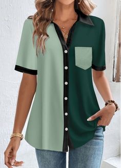 Color:Green;Size:S;Size:M;Size:L;Size:XXL;Package Contents:1 X Blouse;Occasion:Casual;Style:Casual; Green V-neck Shirt With Button Closure, Multicolor V-neck Shirt With Button Closure, Green Casual Collared Top, Casual Green Tops With Collared Neckline, Casual Green Top With Collared Neckline, Green V-neck Blouse With Buttons, Casual Blouse With Buttons, Casual Blouse With Buttons And Casual Collar, Multicolor V-neck Shirt With Buttons