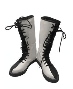 Step into the ring with confidence and style wearing our Handmade  Leather Wrestling Boots. Crafted with 100% genuine Black and White leather, these boots boast not only unparalleled durability but also a unique and luxurious aesthetic. The striking White with Black Color and Customizable colors, adding an extra dimension to your wrestling attire. Black Leather with White Color and Black Sole  Designed for optimum performance, these boots feature a lace-up style, allowing for a secure and custom Wrestling Boots Women, Wrestling Attire, Leather Long Boots, Wrestling Boots, Long Leather Boots, Luxurious Aesthetic, Long Boots, Handmade Leather, Up Styles