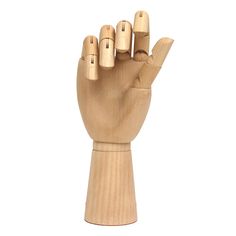 a wooden hand that has five fingers on it