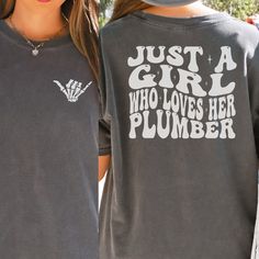 Plumber Wife Comfort Colors Shirt is the perfect gift for any plumber's wife, fiancee or girlfriend for Mothers Day, her birthday, Christmas, or Anniversary! If you want the front pocket of you shirt personalized, enter it in the personalization box below the size/color dropdown menus. This shirt runs true to size.  If you want an oversized look, please order one size up.  If you want the oversized dress look, please size up two sizes. Short Sleeve: This is made with a 1717 Comfort Colors, garme Plumber Theme Tumbler, My Wife Tshirt, I Love When My Wife Shirt, Plumber Shirts, Plumber Memes Hilarious, Oversized Dress, Comfort Colors Shirt, Wife Gift, Dyed Fabric