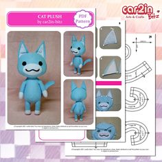 the instructions for how to make an adorable cat plush toy with sewing pattern on it