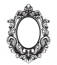 an ornate oval frame with scrolls and flowers