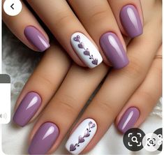 Nail Inspo Square Purple, Nail Ideas Short Oval, Purple Fun Nails, Cute Short Nails Purple, Dark Purple Nail Art Designs, Colorful Nail Art Designs, Purple Nails With Hearts, Purple And Grey Nails, Purple Autumn Nails