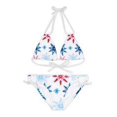 Show off your love for Colorado with our Women's Colorado Snowflakes Strappy Bikini. Made from a blend of 82% microfiber polyester and 18% spandex, this medium-weight fabric is designed for comfort and durability. The bikini features a unique Colorado-themed design with delicate snowflakes, adding a touch of wintry charm. It also boasts removable cups for customized support, and adjustable elastic straps to ensure the perfect fit. Choose from our seven vibrant strap color options to personalize Adjustable White Swimwear For Pool, White Nylon Tankini For Beach Season, Stretch Beachwear Swimwear For Holiday, White Nylon Tankini For Swimming, White Swimwear For Holiday Vacation, Vacation Swimwear With Triangle Top, White Beachwear Swimwear For Holiday, White Nylon Triangle Top Swimwear, Fitted White Swimwear For Holiday