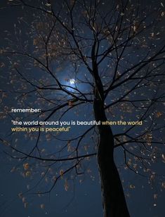 a tree with the moon in the background and an inspirational quote written on it that reads, remember