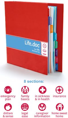 a red binder with 8 sections in it and instructions on how to use them