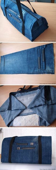 three pictures showing different types of jeans and how to fold them in the same way