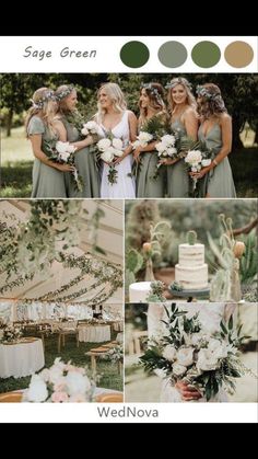 a collage of photos with flowers and greenery