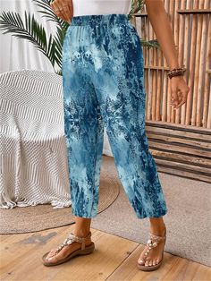 Pants Length:Regular Edition type:Loose Thickness:Lightweight Size Type:Plus Size Material:Polyester Activity:Daily,Commuting,Vacation Style:Casual Theme:Summer Color:Printed Size:0XL,1XL,2XL,3XL,4XL,5XL Size Chart Ankle-length Blue Harem Pants For Vacation, Blue Relaxed Fit Harem Pants For Vacation, Baggy Blue Pants For Beach, Baggy Blue Pants For The Beach, Blue Ankle-length Summer Pants, Bohemian Blue Ankle-length Bottoms, Summer Color, Vacation Style, Pants Length