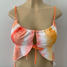 New Sanctuary Anthropologie Bikini Top Only Tie Dye In Orange Pink And Yellow Top Has Convertible Straps So You Can Wear As You Prefer. Ruffle Adds A Little Bit Of Extra Coverage. Removeable Soft Cups. Size M. (I Have An Xl Bottom Listed If Interested) Brand New With Tags. Retail $65 Summer Tankini With Built-in Bra For Sunbathing, Pink Summer Halter Top With Built-in Bra, Summer Beach Party Swimwear With Built-in Bra, Sleeveless Crop Top With Built-in Bra For Poolside, Pink Ruffled Sleeveless Tankini, Summer Multicolor Crop Top With Built-in Bra, Summer Swimwear With Built-in Bra And Tie-side Bottom, Summer Beachwear Crop Top With Built-in Bra, Summer Beachwear Tops For Swimming