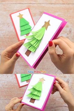 In this tutorial you will learn How to make a Paper Christmas Tree Card, a wonderful and easy project that's great for improving your child's scissor skills. This Christmas card idea gives your young ones Children Christmas Cards Handmade, Christmas Card Decoration Ideas, Christmas Card For Kids To Make Easy, Easy Crafts For Christmas For Kids, Christmas Day Crafts For Kids, Christmas Card Gift Ideas, Christmas Day Card, Christmas Cards Diy Handmade Easy, Christmas Scissor Skills Preschool