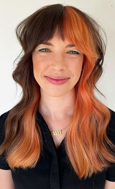 Block Colour Hair, Curtainbangs Haircut, Color Blocking Hair, Brown Hair Color Shades, Colour Hair, Copper Hair Color, Lob Haircut, Block Colour