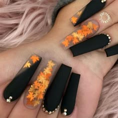 Halloween Nails Diy, Orange Nail, Fall Acrylic, Nagellack Trends, Fall Acrylic Nails