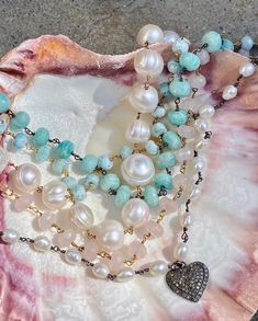 jemma sands on Instagram: “love always 🤍 ⠀⠀⠀⠀⠀⠀⠀⠀⠀ pairing our one-of-a-kind pearls with these beautiful long layers in rose quartz, larimar + amazonite for the…” Long Layers, Love Always, Rose Quartz