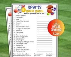 sports movie match printables for kids to play in the park or on the field