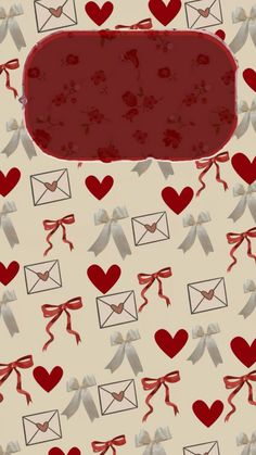 an image of hearts and envelopes on a white background with red ribbon around them