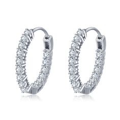 Dainty and dazzling, these hoop earrings lend a touch of sparkle to your look. Crafted in sterling silver, these earrings are available in three plating colors. The hoop earrings are a classic versatile choice for every woman. Carat Weight: 1.82 ctStone Size: 2 mmStone Type: Jeulia® StoneNumber of Stones: 28 Stone Color: Diamond WhiteStone Shape: RoundWeight: 1.97 gWidth: 2.34 mmHeight: 3.2 mmThickness: 2.35 mmMaterial: 925 SilverPlating Color: Silver Jeulia Jewelry, Small Silver Hoop Earrings, Sterling Silver Rings Set, Silver Ring Set, Sterling Silver Hoop Earrings, Diamond Hoop Earrings, Sterling Silver Hoops, Online Earrings, White Sapphire