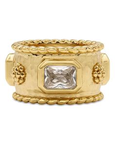 18K gold-plated; cubic zirconia.0.6' wide.Photo may have been enlarged and/or enhanced.Made in India.Web ID: 5027087 Gold Jewelry With Bezel Setting And Wide Band, Gold Cubic Zirconia Wide Band Ring, Gold Diamond Thick Band Ring, Gold Diamond Wide Band Ring, Luxury Gold Rings With White Topaz, Luxury White Topaz Rings In Gold, Luxury Gold Jewelry With White Topaz, Luxury White Topaz Gold Jewelry, Wide Photo